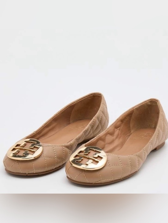 Tory Burch Shoes - Tory Burch Flats  Size 9 Sand With Gold Emblem Quilted Minnie Flats